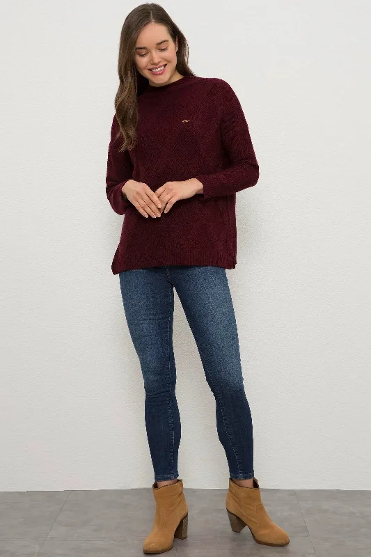 US Polo Assn. Comfort Round Neck Pullover with Metal USPA Logo - Women High Neck Pullover