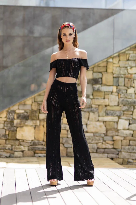 'AYLA' Knitted Co ord Trouser Black - CTJ008 Trousers Fall Fleece