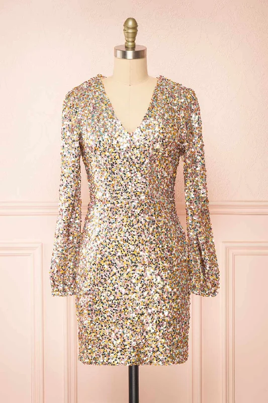 Lumiana | Short Fitted Multicolor Sequins Dress