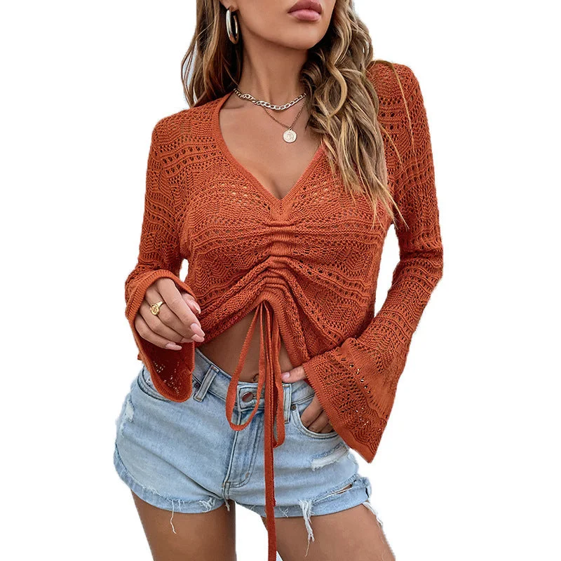 Sexy Knitted Drawstring Summer Women Sweaters Jersey Fabric Tulle Fabric Batik Fabric Sexy Knitted Drawstring Summer Women Sweaters Jersey Fabric Tulle Fabric Batik Fabric