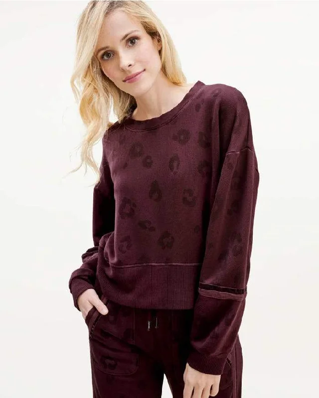 Splendid - Corinna Pullover in Black Cherry Leopard Zipper Front Cardigan