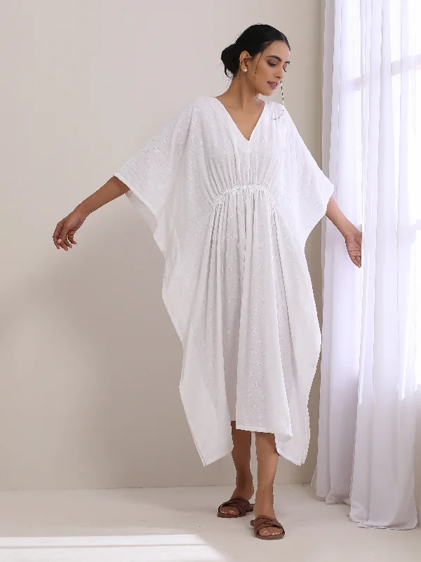 trueBrowns White Dobby Kaftan Dress