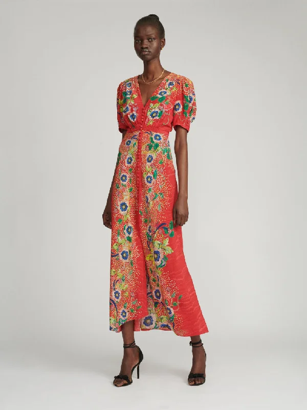 Saloni Lea Long Dress In Climbing Dianthus Print