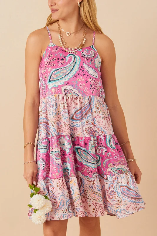 Hayden Paisley Print Tiered Dress in Pink FINAL SALE