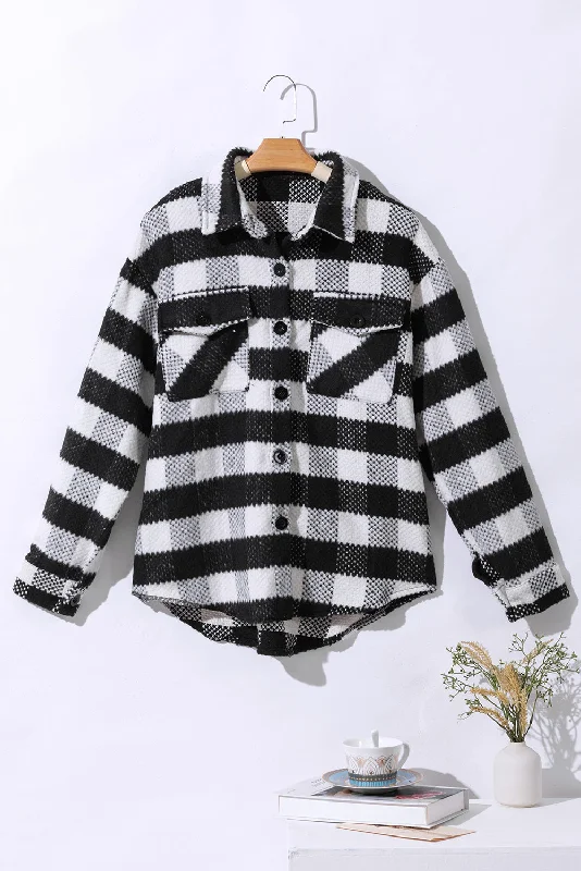 Loose-fitting Check Jacket Boat Neck Shawl Collar Notched Collar