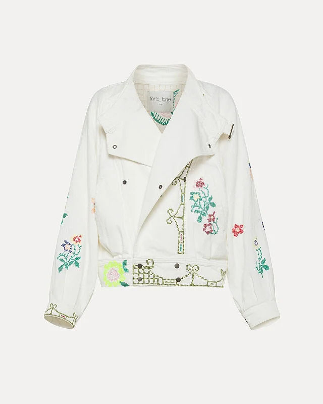 Oversized Biker Jacket with “Eden” Embroidery Stand-Up Collar Roll-Neck Collar Turtle Neck