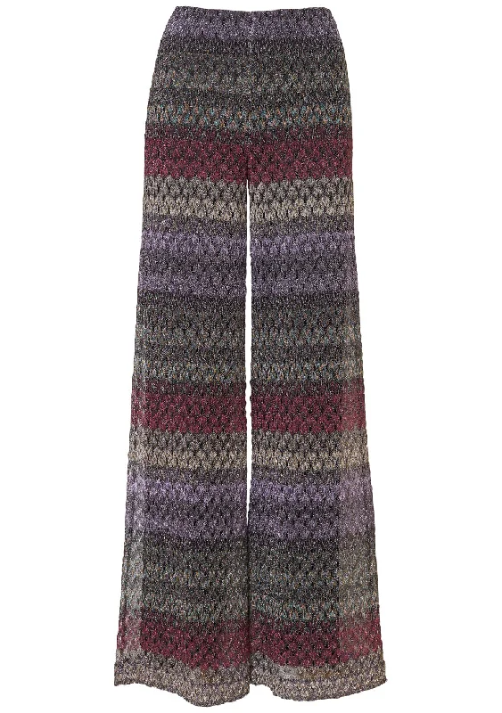 Lamé Lace Palazzo Trousers Multicolour Trousers Print Floral