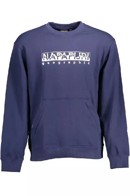 Blue Cotton Men Sweater Chenille Blend Fleece Blend Nylon Blend