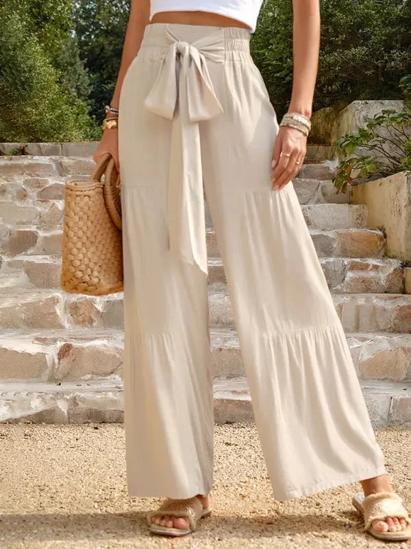 Blue Zone Planet | Roxy's summer loose wide-leg solid color trousers Trousers Solid Black