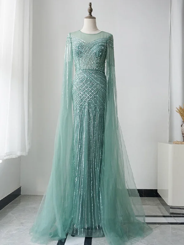 Mermaid Beaded Long Prom Dresses Luxury Silver Evening Gown Formal Dresses FUE003