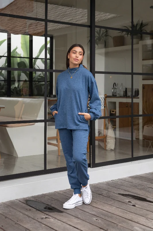 Loungewear Long Pocket Sweater Indigo - Skemo Chenille Fabric Brocade Fabric Lace Fabric