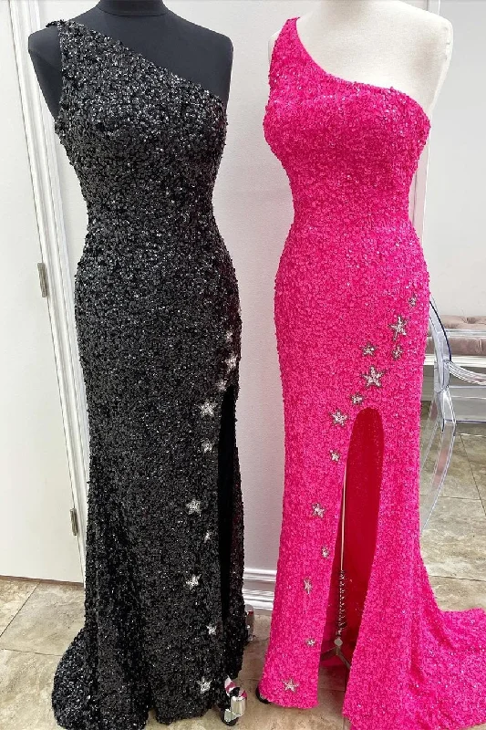 One Shoulder Stars Mermaid Sequins Formal Dress
