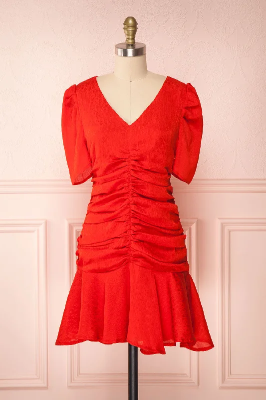 Eustacia | Red Ruched Dress