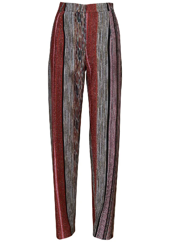 Straight Lamé Trousers Multicolour Pink & Purple Trousers Cargo pockets