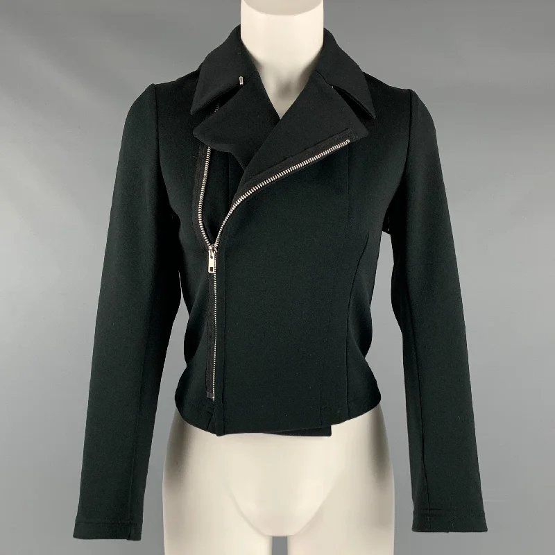COMME des GARCONS Size S Black Polyester Solid Asymmetrical Jacket Belted Jacket Elasticated Jacket Padded Jacket