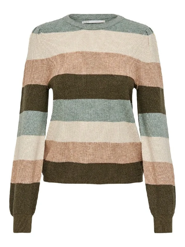 Only Katia - Stribet pullover strik Lapel Neck Sweater