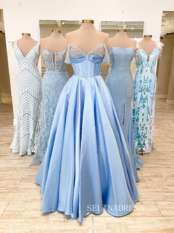 Chic Off-the-shoulder Beaded A-line Long Prom Dresses V neck Light Sky Blue Elegant Evening Dresses jkw238 Chic Off-the-shoulder Beaded A-line Long Prom Dresses V neck Light Sky Blue Elegant Evening Dresses jkw238