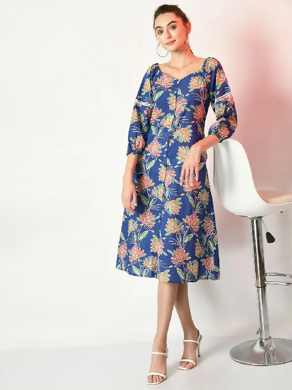 Myshka Women's Blue Printed Dress