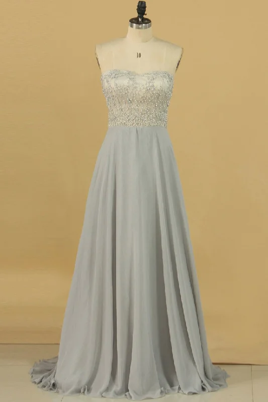 A Line Sweetheart Chiffon With Beading Prom Dresses