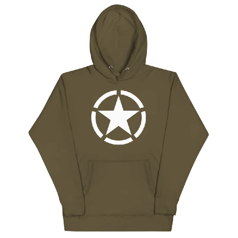 WW2 Circled Star Pullover Unisex Hoodie Asymmetrical Neck Pullover