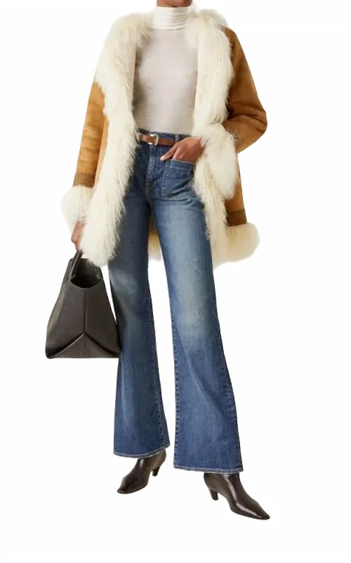 Harrison Mongolian Fur Shearling Coat In Tan Multi