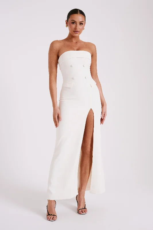 Abbie Strapless Suiting Maxi Dress - Ivory