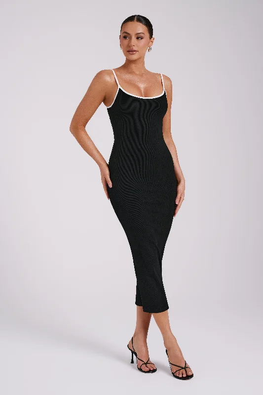 Alexis Ribbed Contrast Midi Dress - Black/White