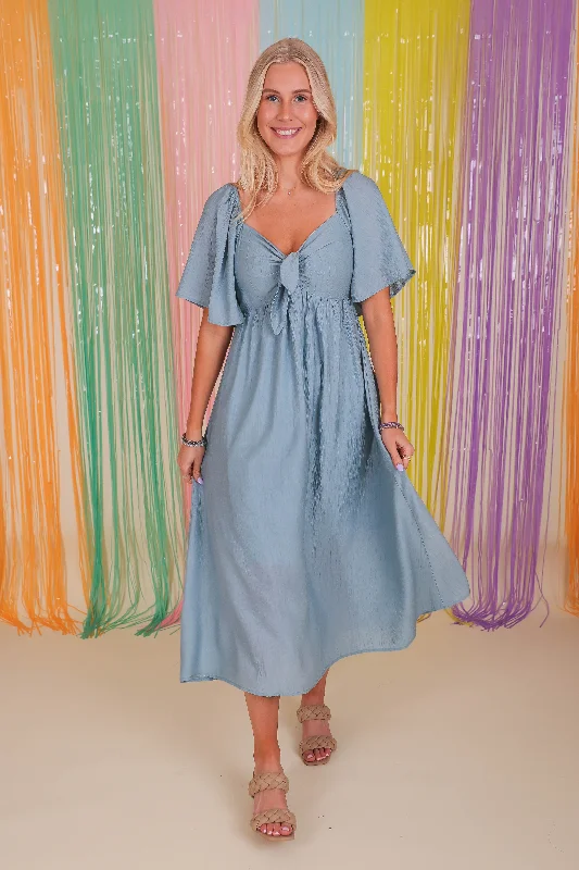 RESTOCK: Always A Delight Midi Dress-Chambray