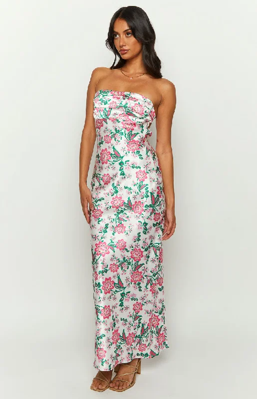 Astra Strapless Floral Satin Midi Dress