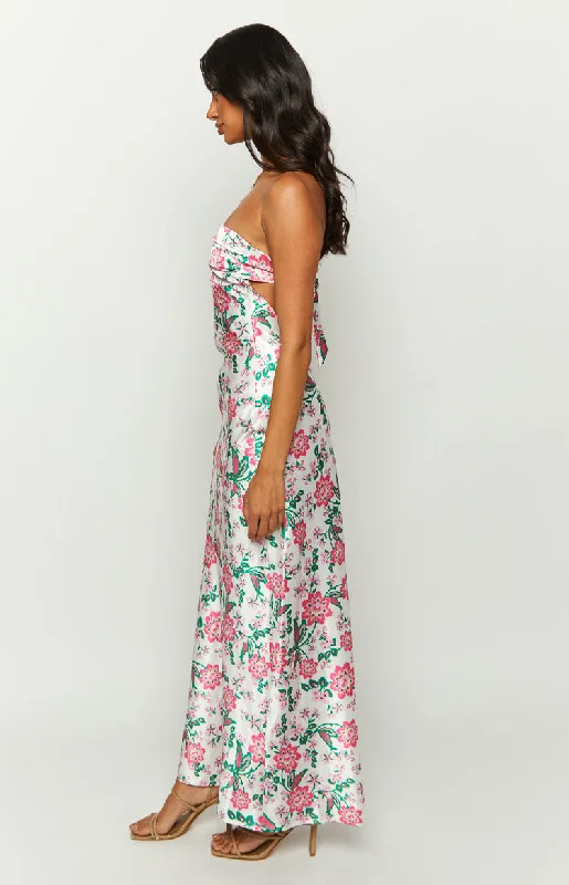 Astra Strapless Floral Satin Midi Dress