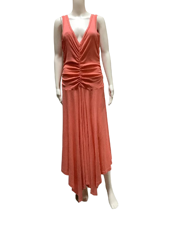 Barbara Lesser V-Neck Long Coral Dress Size: L