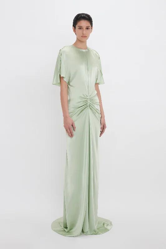 Exclusive Floor-Length Gathered Dress In Jade