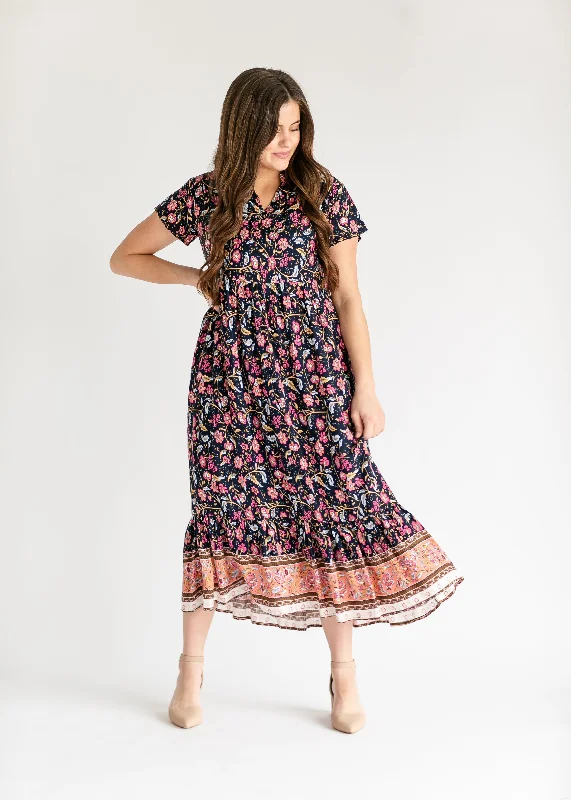 Jaydrien Floral Flutter Sleeve Midi Dress - FINAL SALE