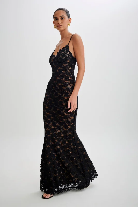 Joelle Lace Cupped Maxi Dress - Black