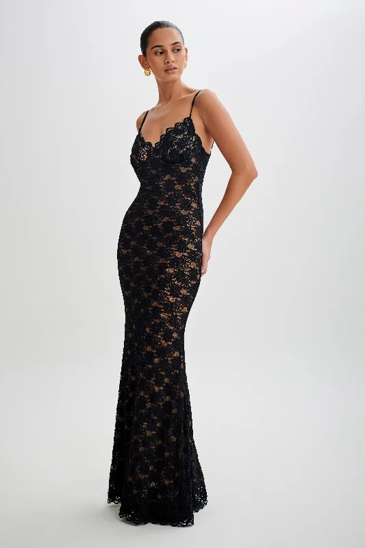 Joelle Lace Cupped Maxi Dress - Black