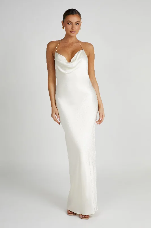 Melissa Satin Cowl Front Maxi Dress - Ivory