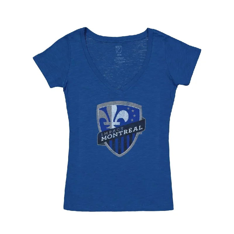 MLS - Women's Montreal Impact Distressed Logo V-Neck T-Shirt (74294 ROY-DISTRESSED)