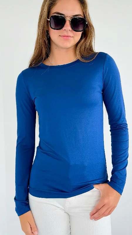 Brushed Microfiber Long Sleeve Neck Tee - Lt. Navy