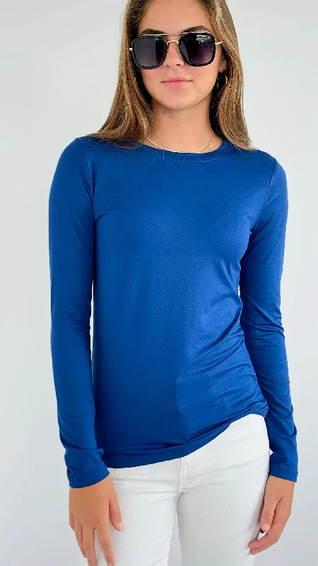 Brushed Microfiber Long Sleeve Neck Tee - Lt. Navy