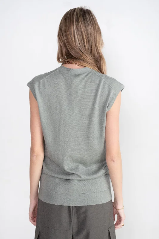 Cashmere Silk Blend Sleeveless Button Down Sweater, Pumice Grey