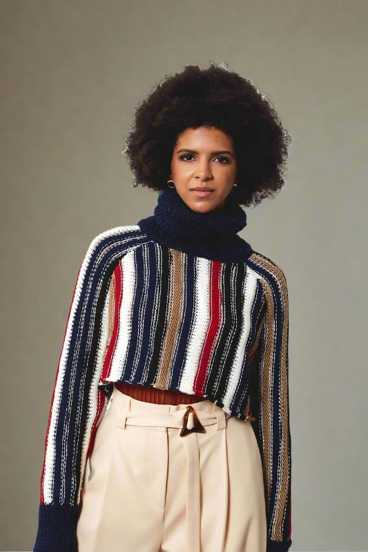 Exclusive Stripe Cropped Turtleneck Sweater