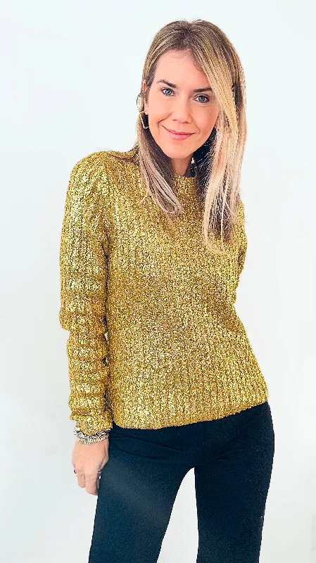 Gold Metallic Ribbed Sweater