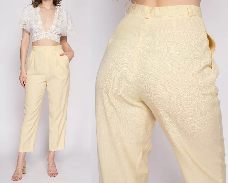 80s Butter Yellow High Waisted Trousers - Medium, 27.5""