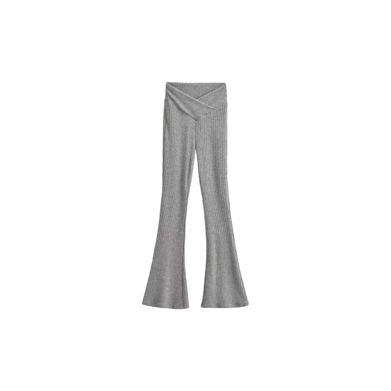 Ashley Solid Color Ribbed V Waist Flare Pants