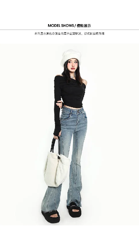 Dion Blue Gradient Patchwork Denim Flare Jeans Pants