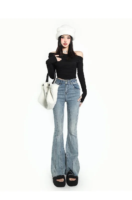 Dion Blue Gradient Patchwork Denim Flare Jeans Pants