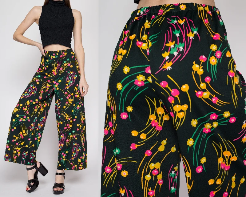 Medium 70s Green Floral Wide Leg Pants