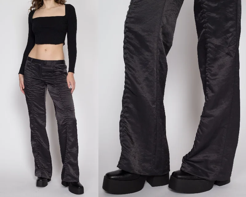 Medium 90s Y2K Dark Grey Satin Low Rise Flares