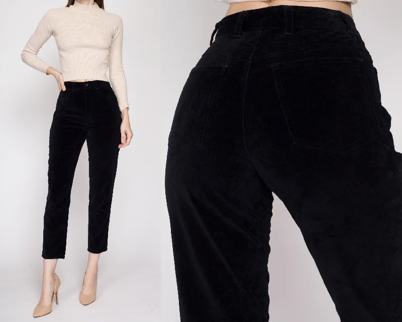 XS 90s Black Velvet High Waisted Pants Petite