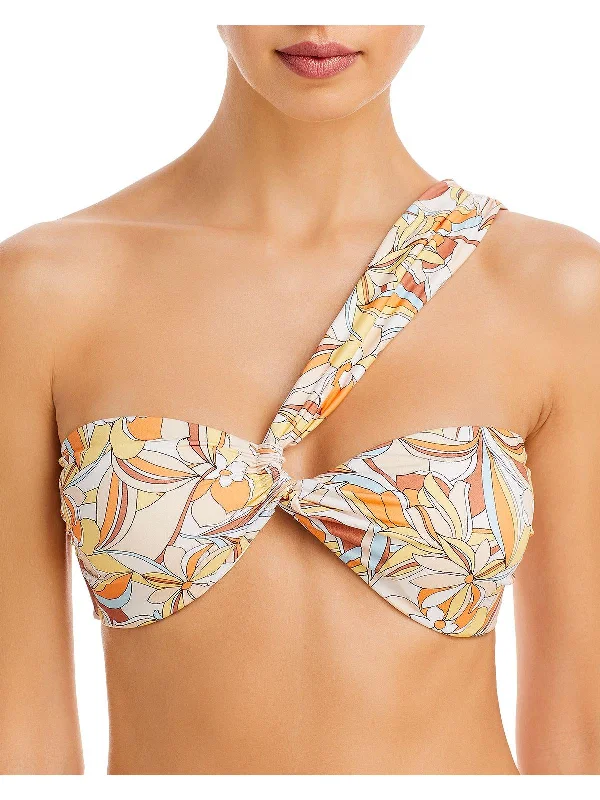 Mick Womens Floral One Shoulder Bikini Swim Top